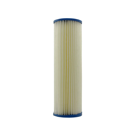 Cartucho de filtro de agua cilíndrico plisado blanco con tapas azules para piscina o spa