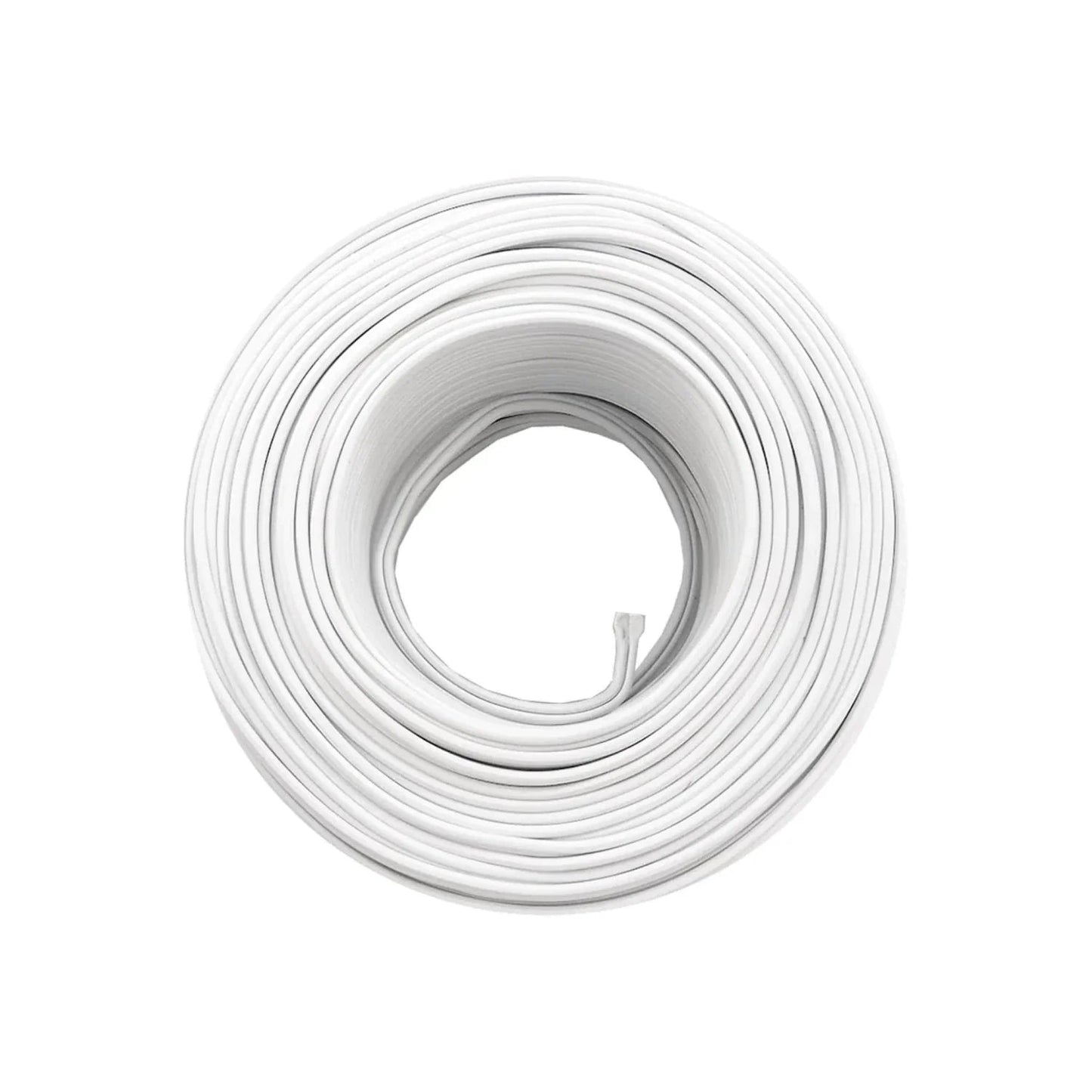 Rollo de cable eléctrico blanco, ideal para instalaciones y proyectos de cableado residencial.