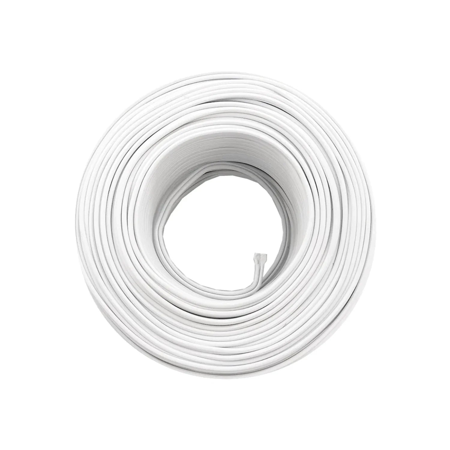 Bobina de cable eléctrico blanco, ideal para instalaciones y reparaciones en ferretería.