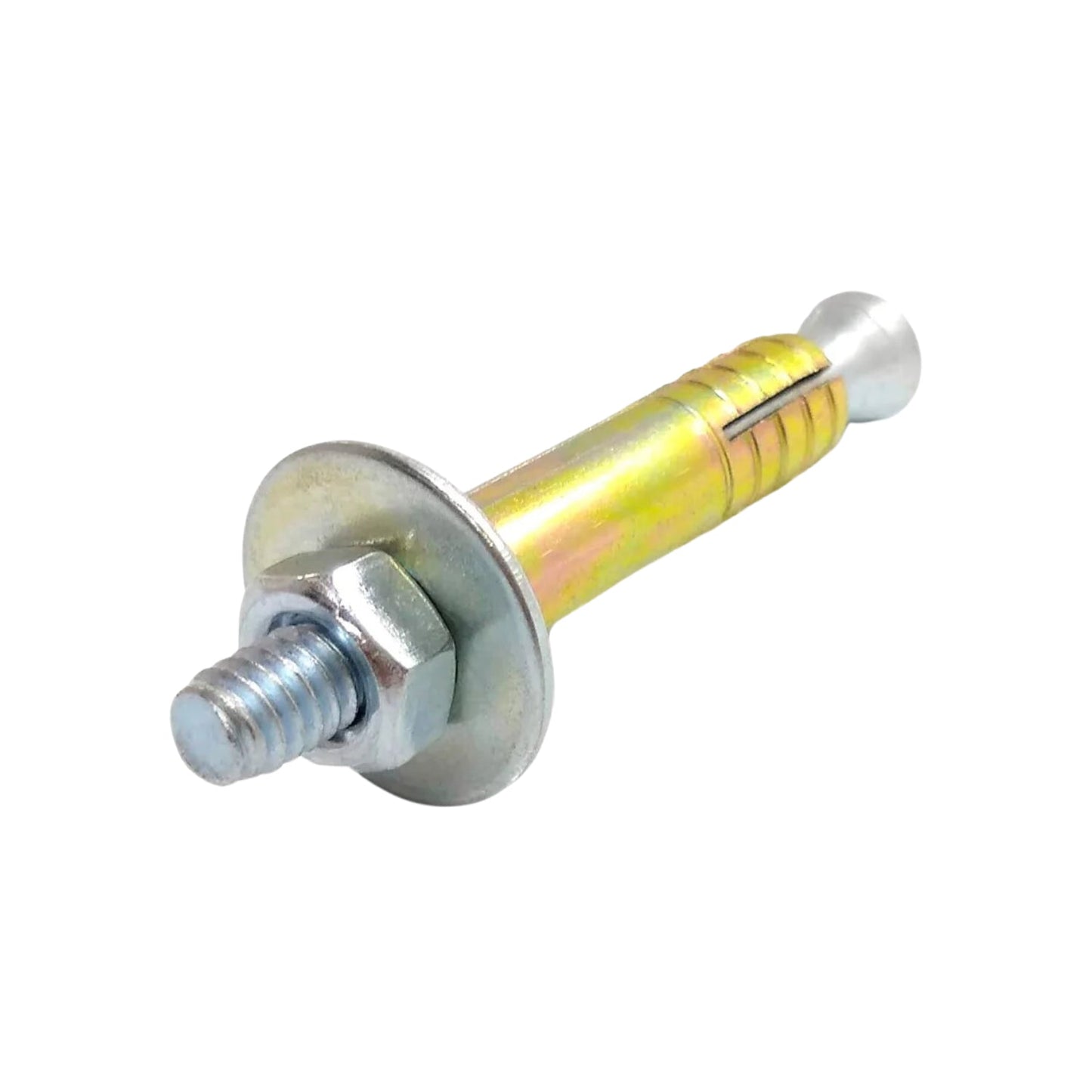 Taquete de expansión de camisa 1/4", anclaje para concreto con tornillo, tuerca y arandela, zincado amarillo