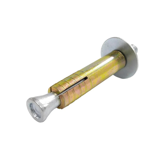 Taquete de expansión metálico con tornillo 1/4" x 2 1/2", acabado galvanizado amarillo, para fijación resistente.