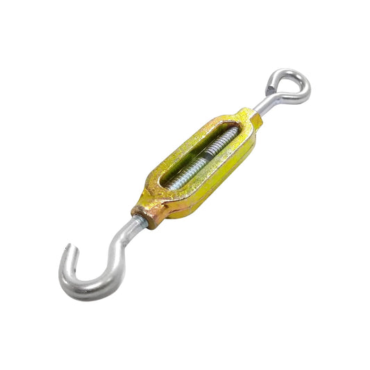 Tensor de gancho y argolla 3/16" dorado, ajustador de tensión para cables y herrajes.
