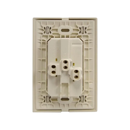 Bticino Modus contacto dúplex marfil 15A 127V vista posterior para cableado eléctrico.