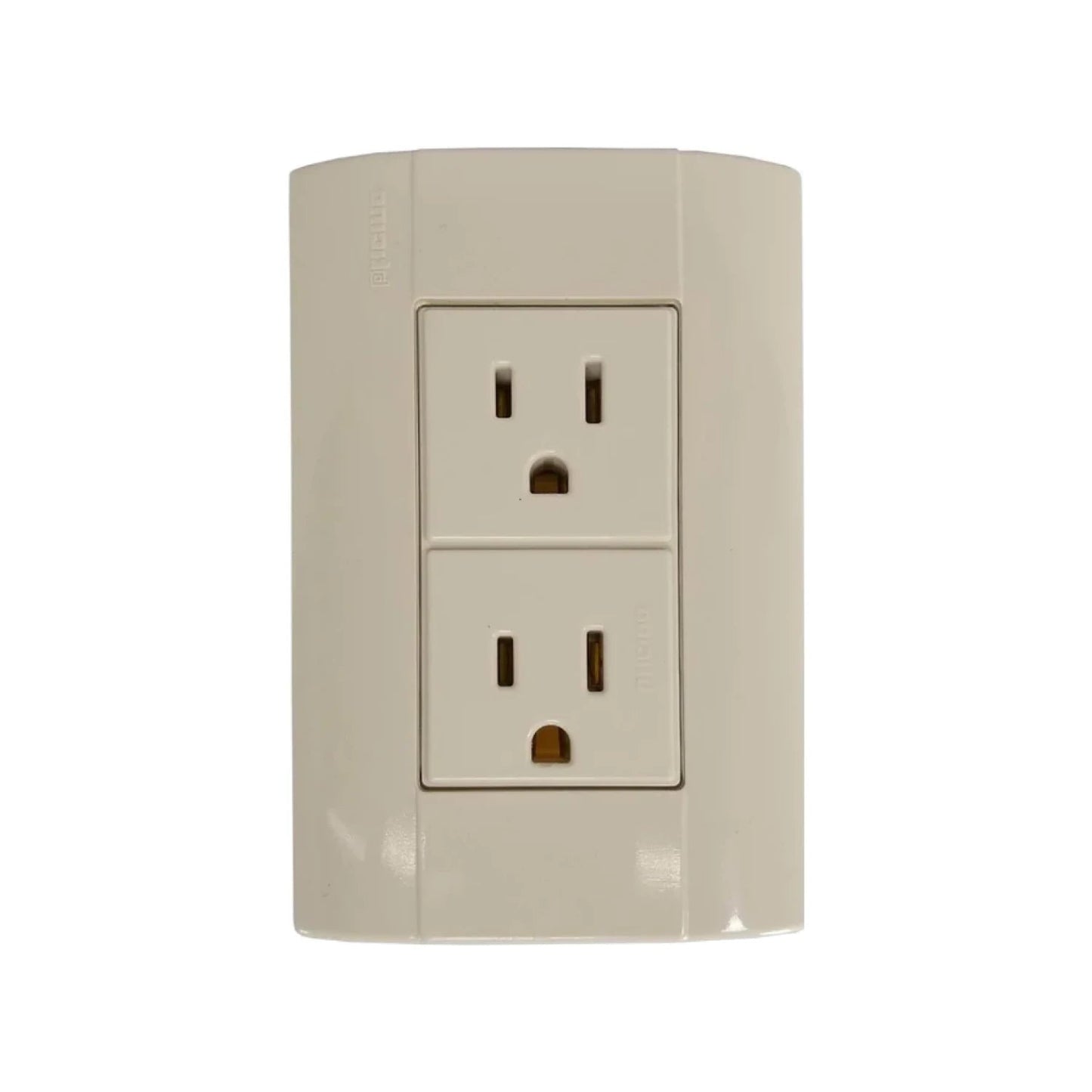 Contacto dúplex Bticino marfil, toma de corriente eléctrica doble para instalación en pared.