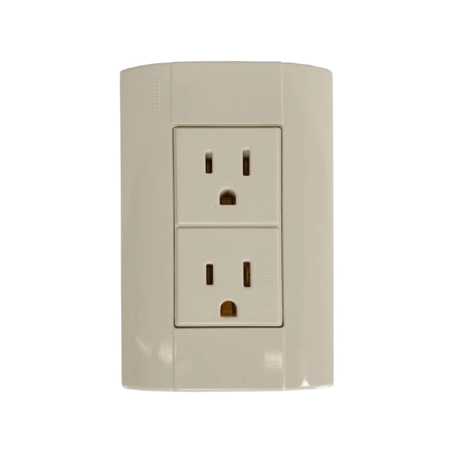 Contacto dúplex Bticino marfil, toma de corriente eléctrica doble para instalación en pared.