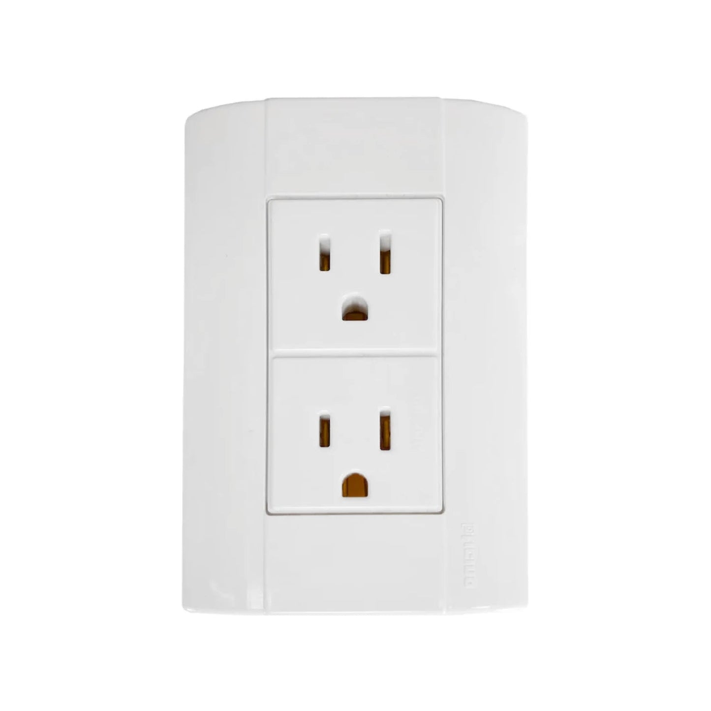 Contacto dúplex blanco Bticino para instalación eléctrica residencial, tomacorriente.