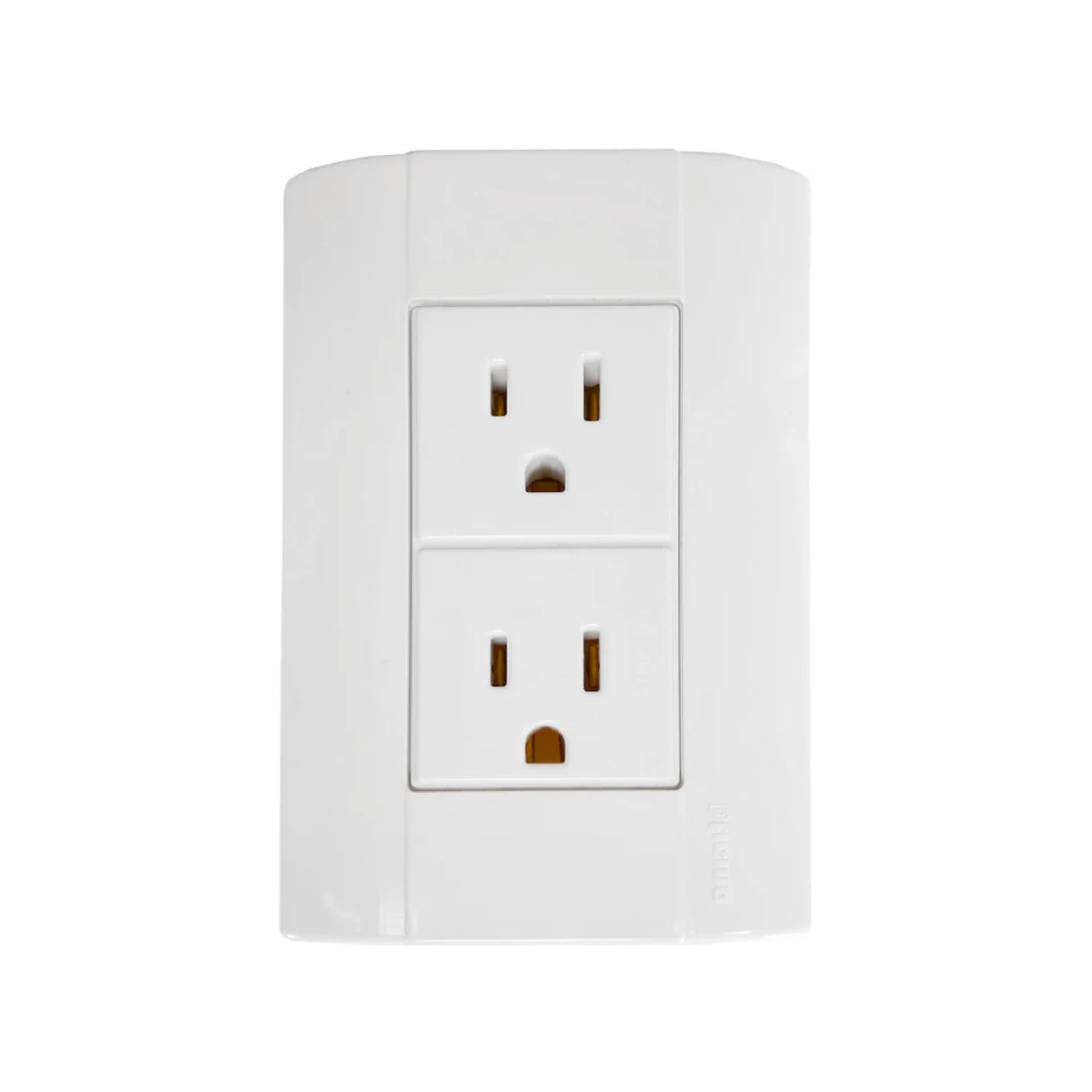 Contacto dúplex blanco Bticino para instalación eléctrica residencial, tomacorriente.