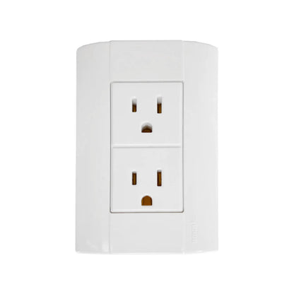 Contacto dúplex blanco Bticino para instalación eléctrica residencial, tomacorriente.