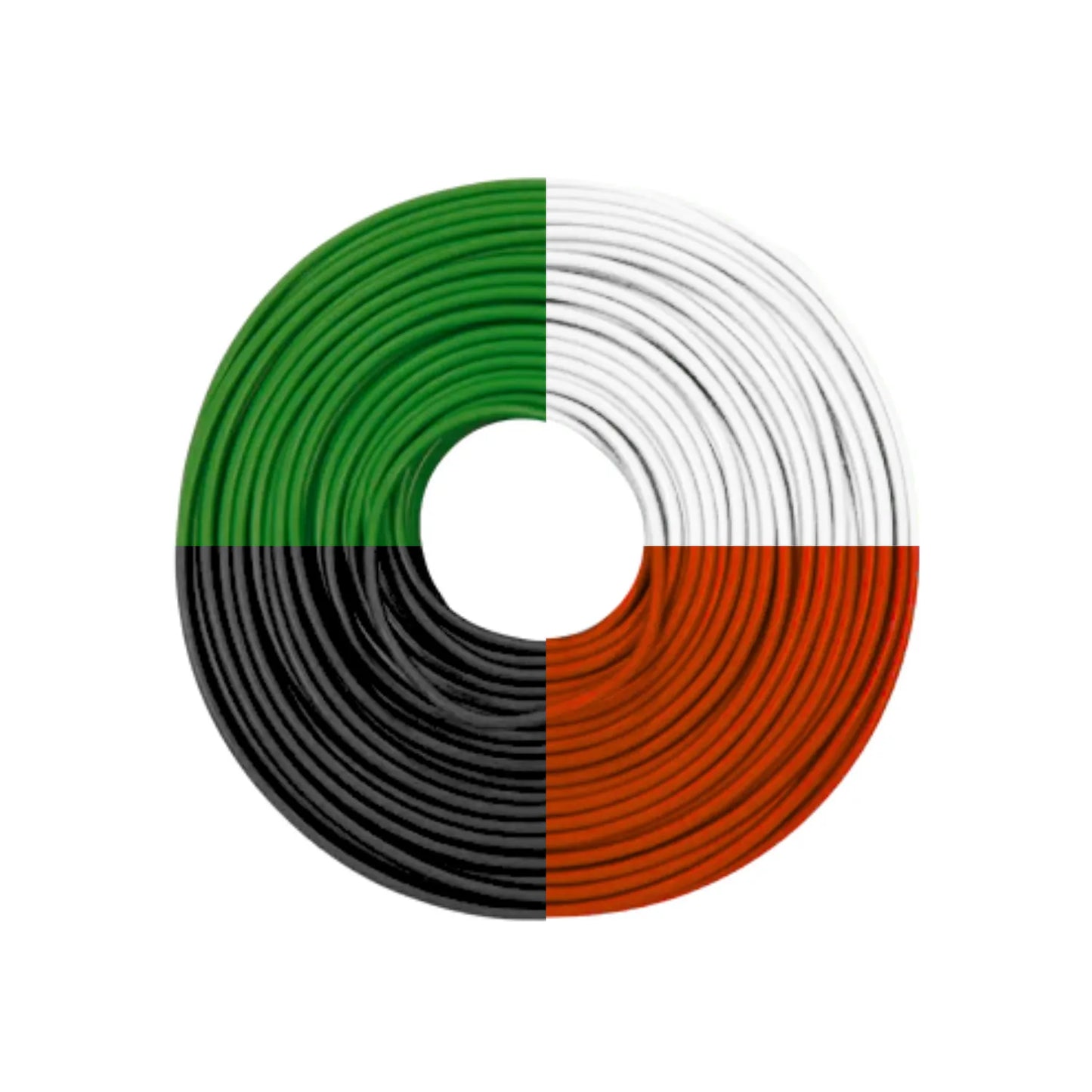 Rollo de cable eléctrico multicolor verde blanco negro y rojo para instalaciones eléctricas y construcción