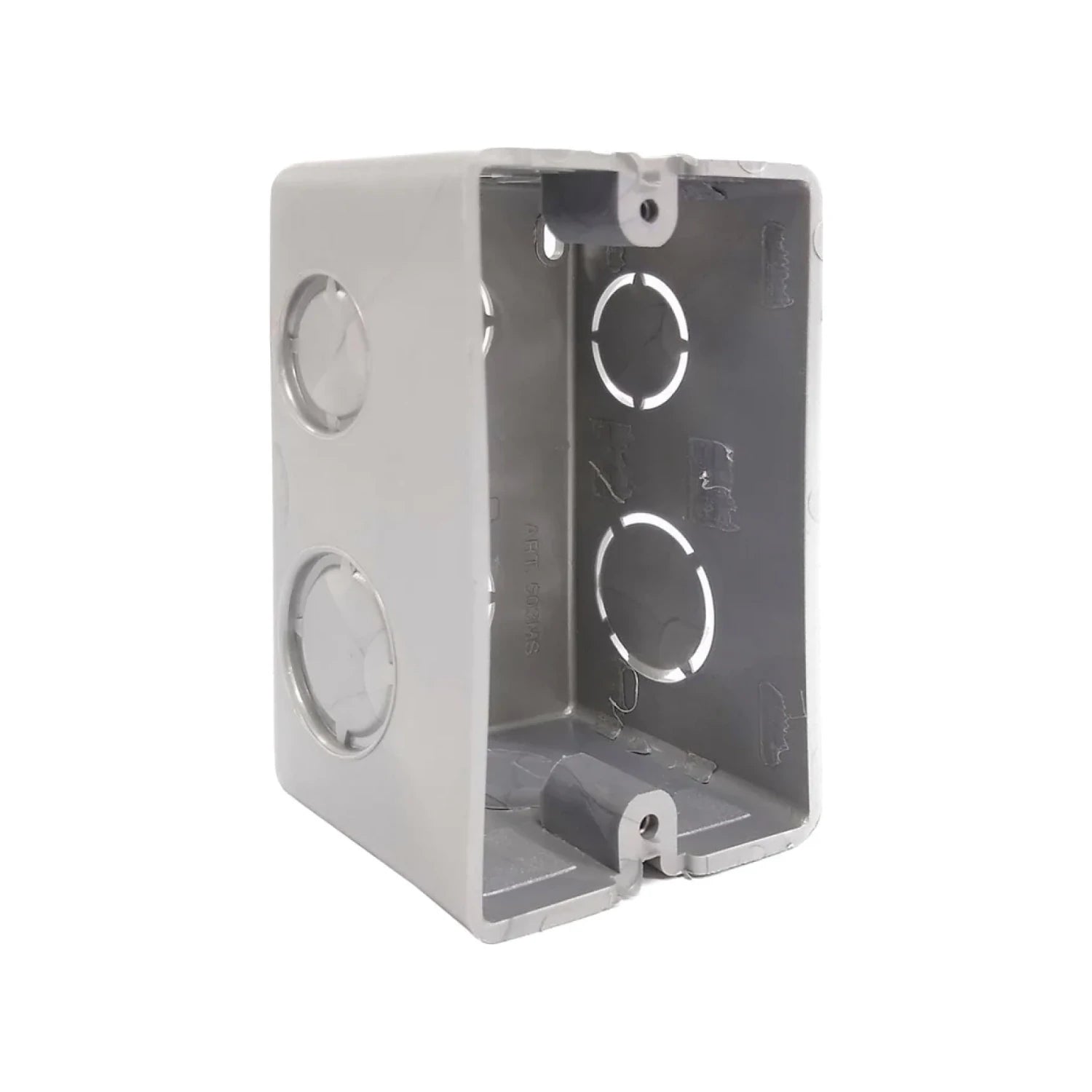 Chalupa eléctrica plástica gris para instalación de tomas e interruptores, con entradas de 3/4 pulgadas