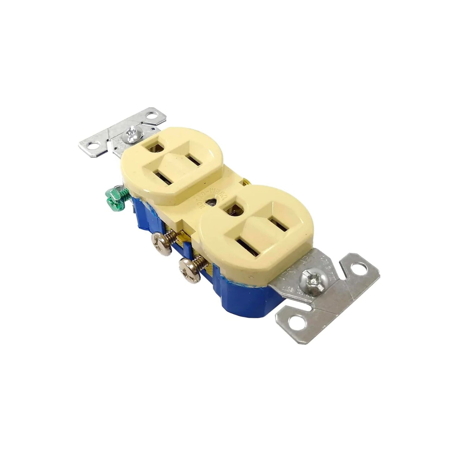 Contacto dúplex marfil polarizado con tierra 15A 125V para instalaciones eléctricas residenciales.