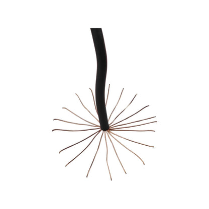 Cable eléctrico de cobre trenzado negro con aislamiento pelado, mostrando hebras de cobre expuestas en abanico