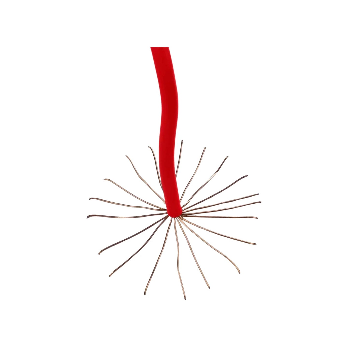 Cable eléctrico rojo calibre 14 con filamentos de cobre trenzado expuestos y desplegados