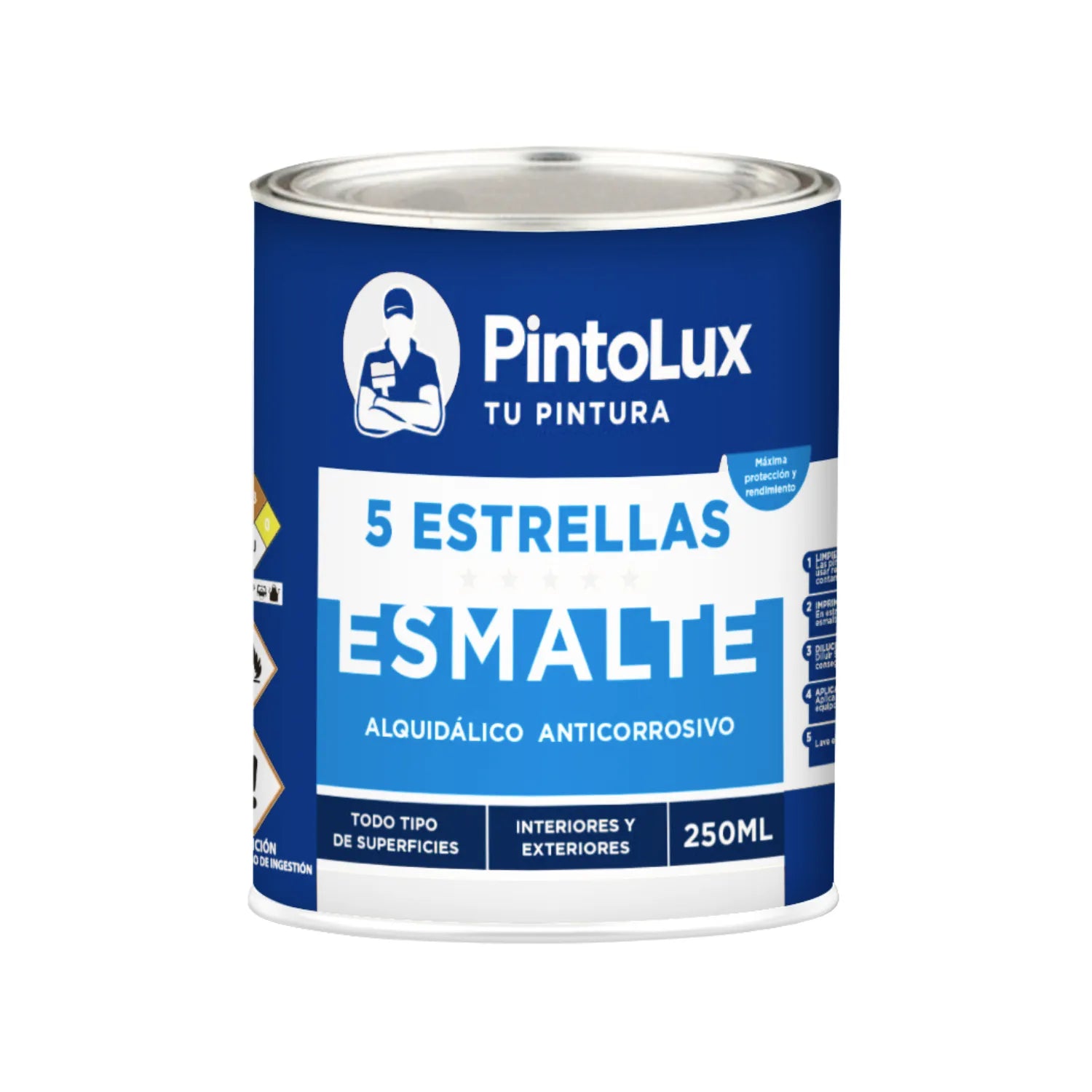 Pintura esmalte anticorrosivo alquidálico blanco PintoLux 5 Estrellas 250ml para interiores y exteriores