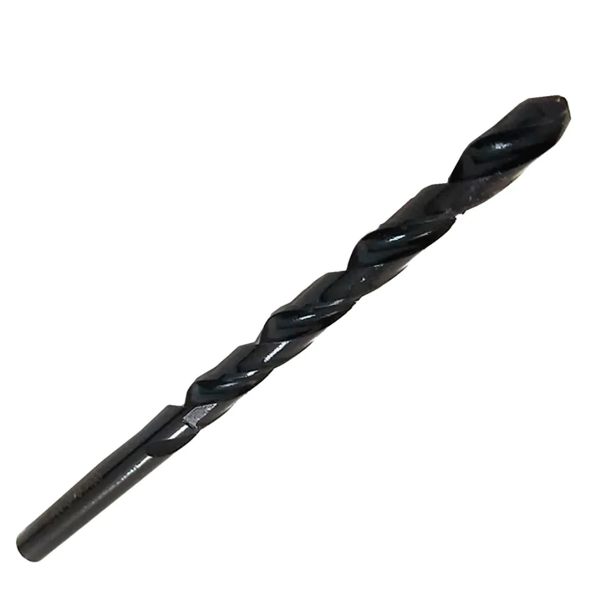 Broca de taladro espiral negra para perforar metal y madera, ideal para trabajos generales.