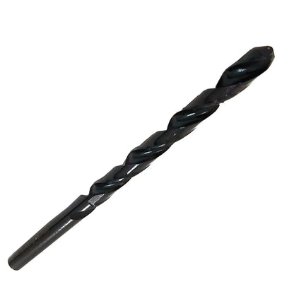 Broca de taladro espiral negra para perforar metal y madera, ideal para trabajos generales.