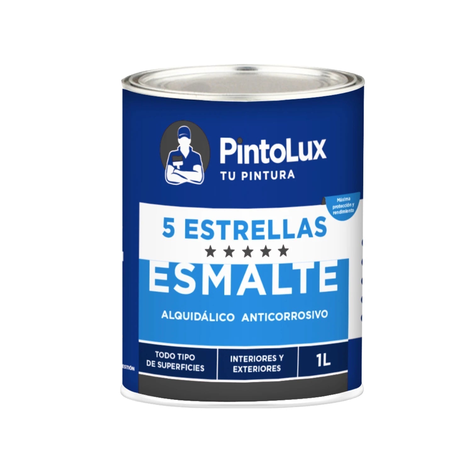 Pintura esmalte negra PintoLux 5 Estrellas 1L, alquidálica anticorrosiva, interiores y exteriores.