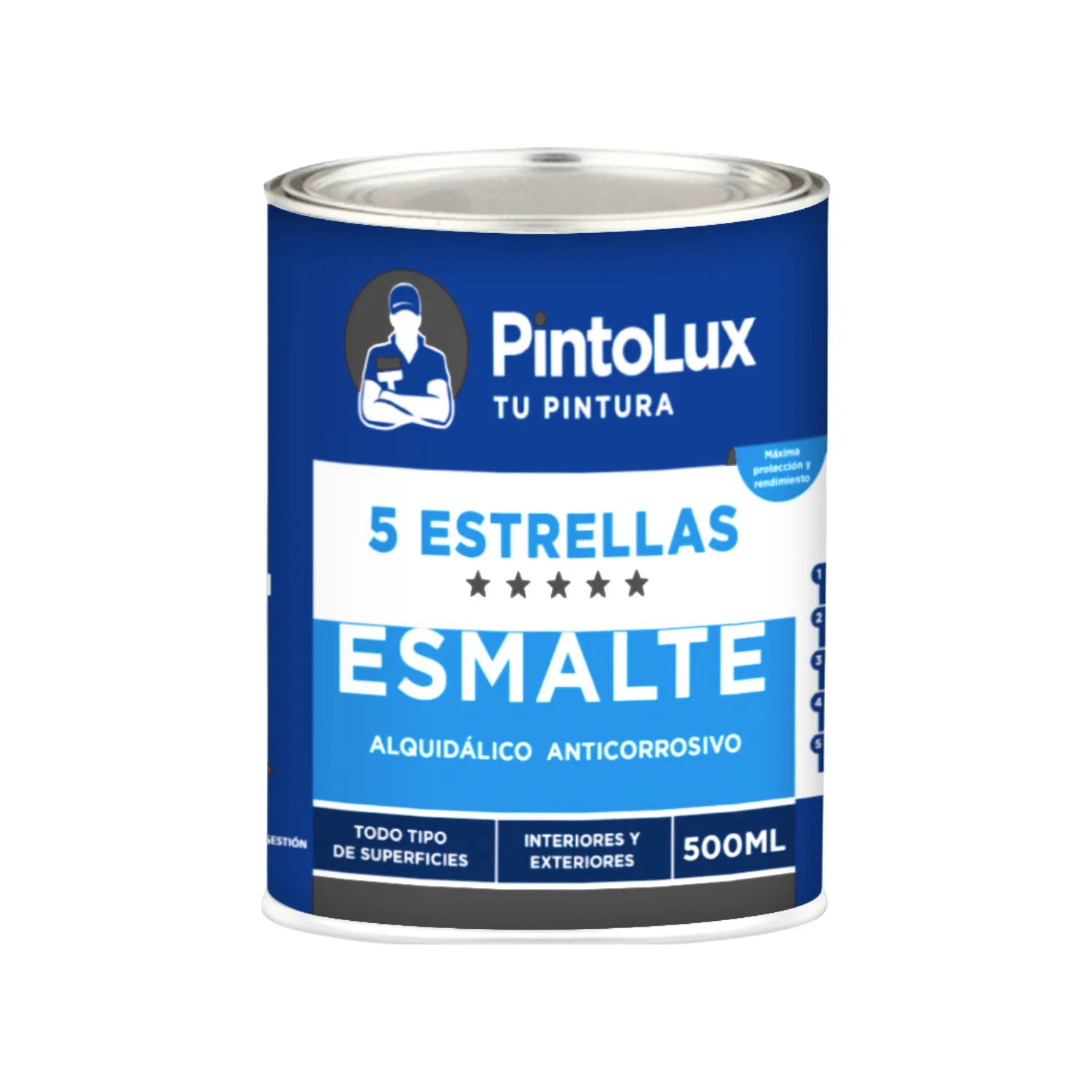 Pintura esmalte alquidálico anticorrosivo PintoLux 5 Estrellas 500ml para interior y exterior, máxima protección