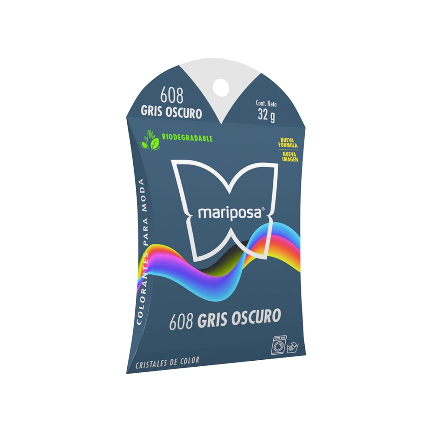 Colorante Mariposa 608 gris oscuro en cristales para tela, biodegradable, 32g
