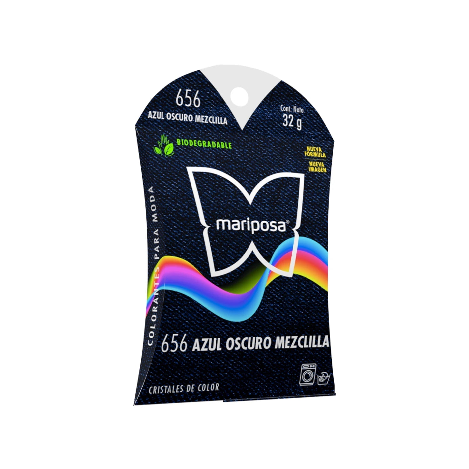 Colorante textil Mariposa 656 azul oscuro mezclilla en cristales, 32g, biodegradable para ropa