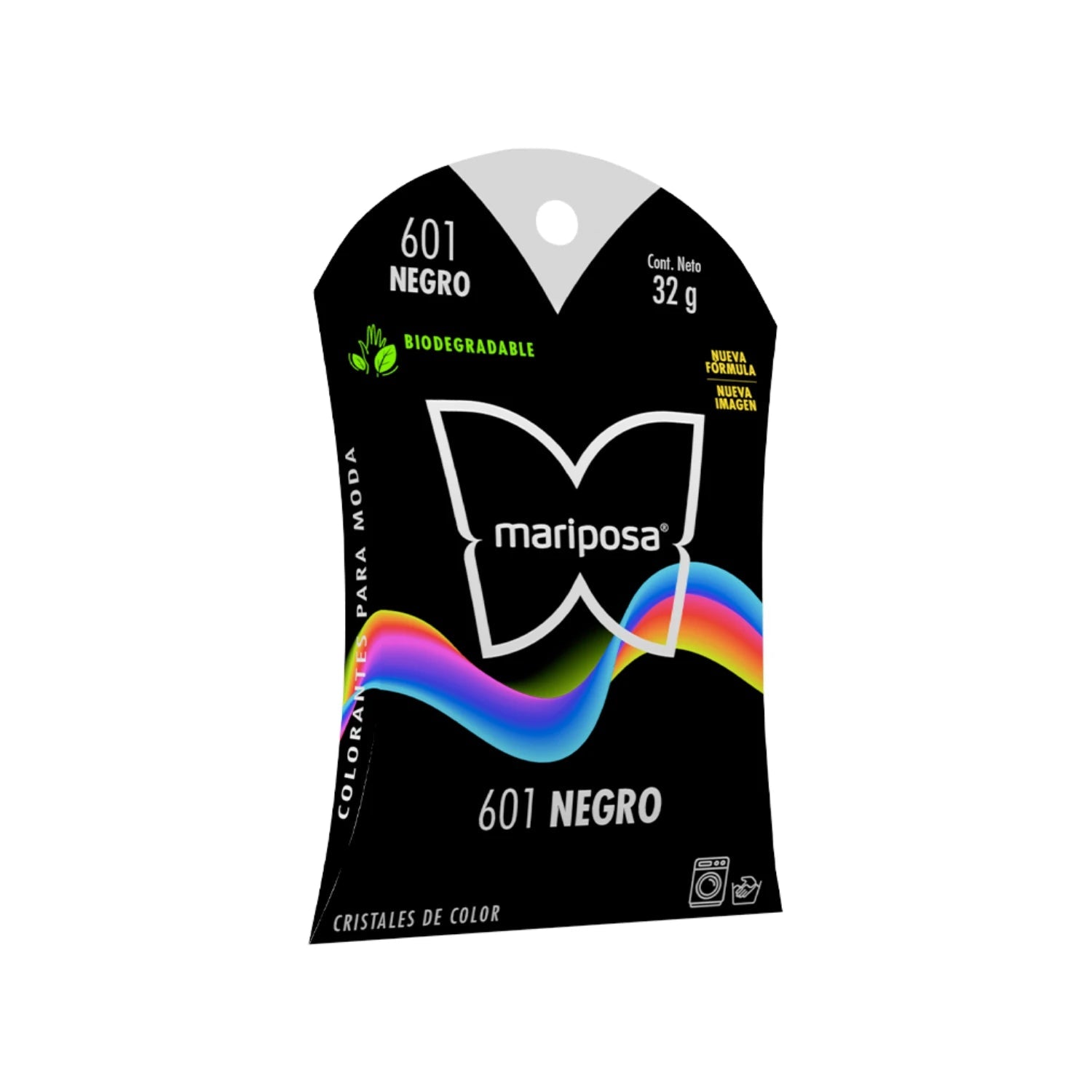 Colorante Mariposa 601 negro en cristales 32g, biodegradable para ropa y telas, nueva fórmula