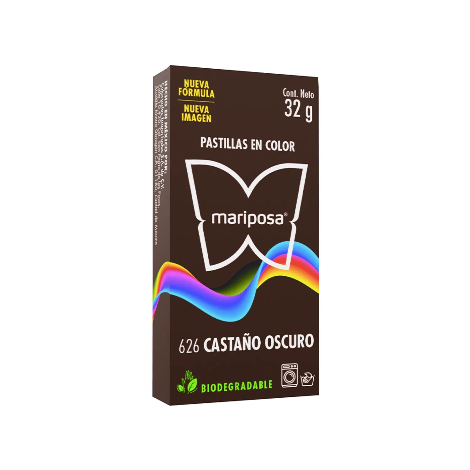 Colorante Mariposa Castaño Oscuro 626 para ropa, pastillas biodegradables 32g