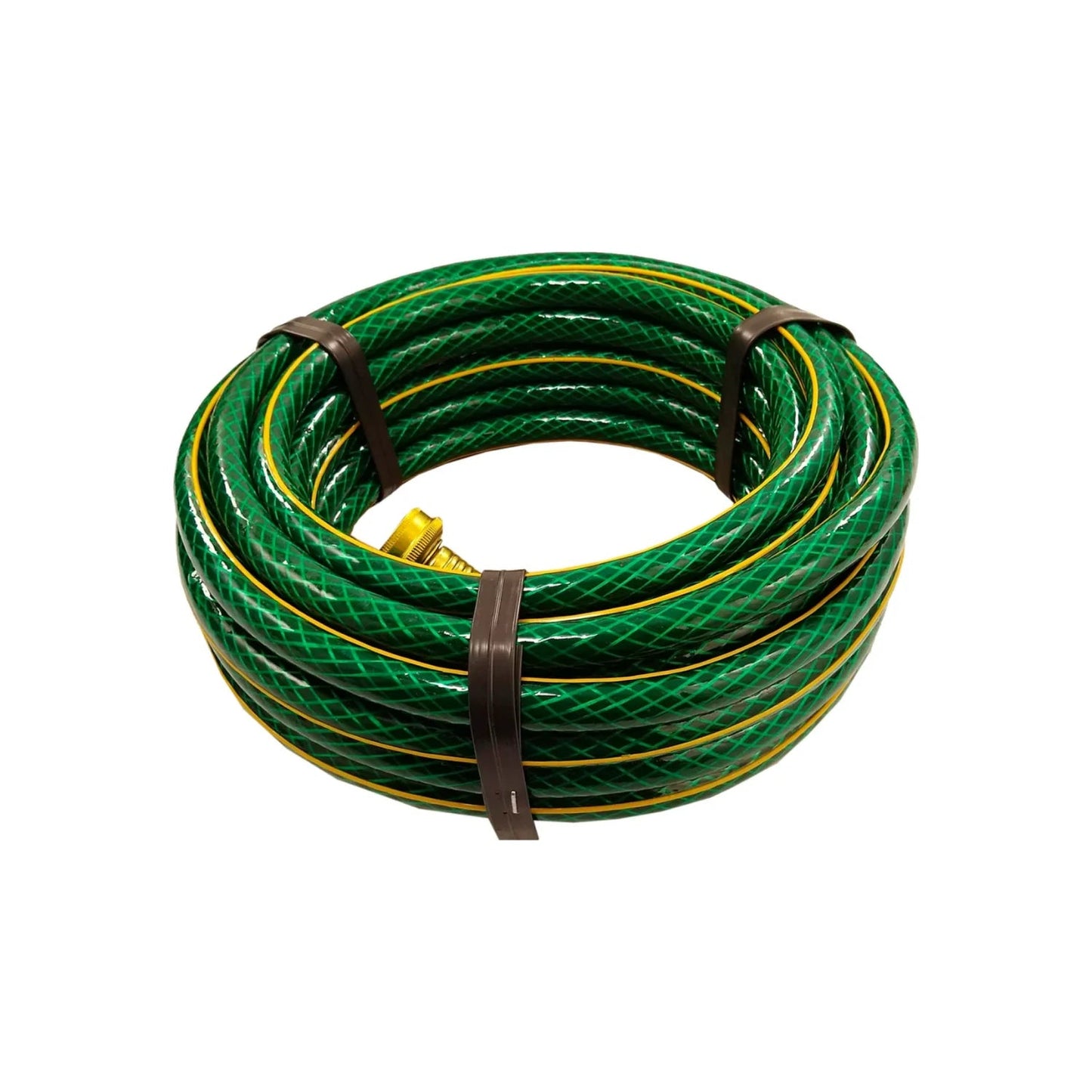 Manguera de jardín tramada verde 1/2" x 15m con línea amarilla y conector de latón