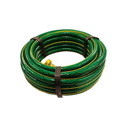 Manguera de jardín tramada verde 1/2" x 15m con línea amarilla y conector de latón