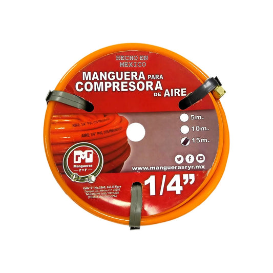 Manguera para compresora de aire PVC 1/4"x15m naranja Ryr