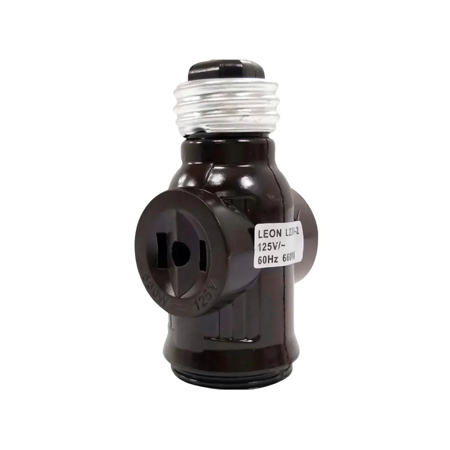 Socket ladrón café León L226-2, adaptador con dos enchufes polarizados 125V 660W para foco.
