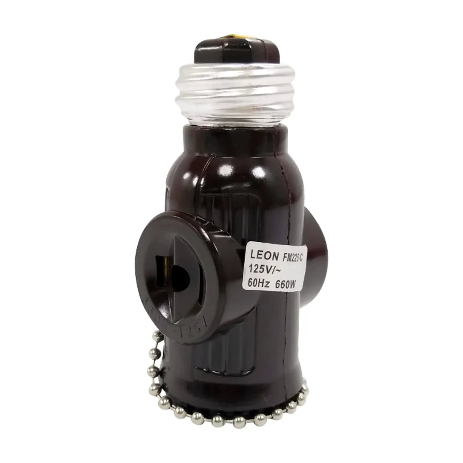 Socket adaptador ladrón café LEON FM225-C con cadena, rosca E27, toma lateral, 125V 660W
