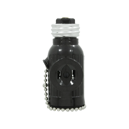 Socket ladrón negro con interruptor de cadena, convierte portalámpara en enchufe de 3 vías.