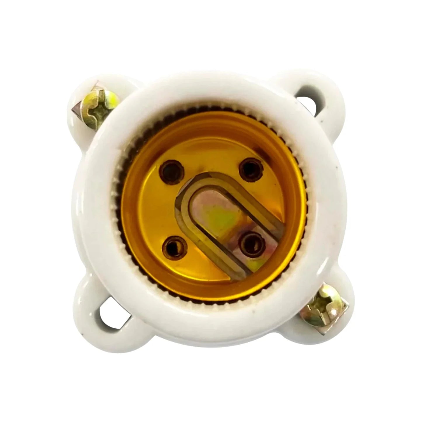 Socket cuadrado de porcelana blanco para bombillas E27, base de montaje superficial resistente al calor.