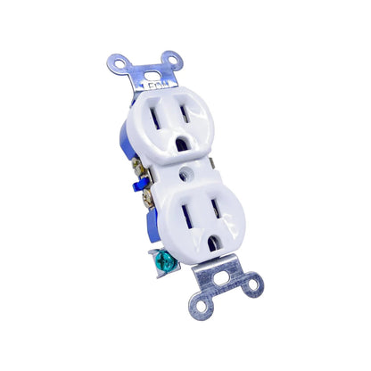 Contacto dúplex eléctrico blanco marca León, 15A, aterrizado para pared