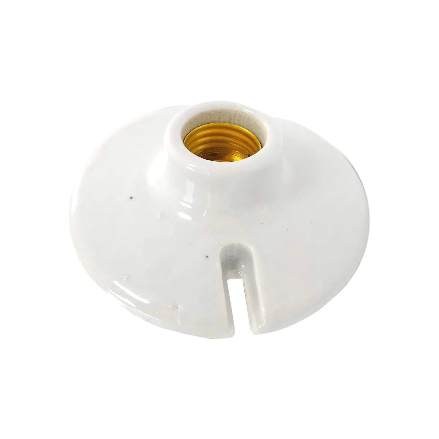 Socket de porcelana blanco E26/E27 para bombillas, base de montaje superficial con ranura para cableado eléctrico.