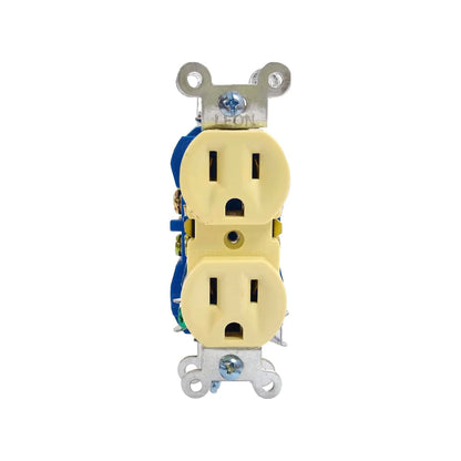 Contacto dúplex León marfil, tomacorriente eléctrico de 3 terminales con tierra para pared