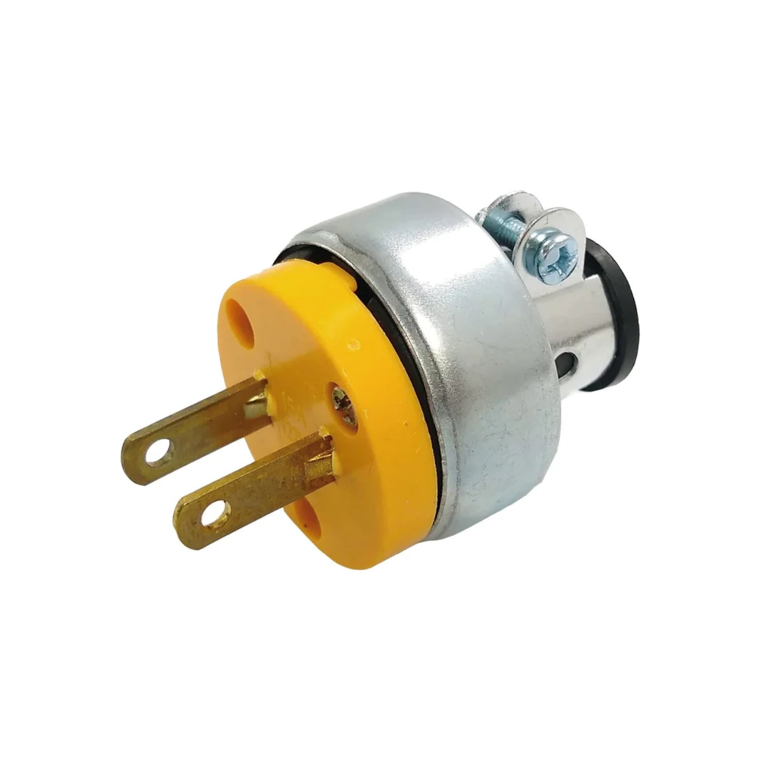 Clavija eléctrica industrial amarilla de 2 polos para uso rudo con carcasa metálica