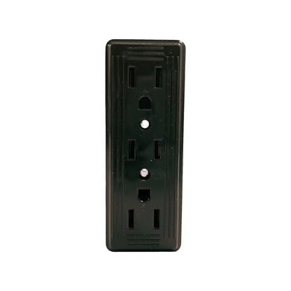 Contacto eléctrico triple negro para pared con tres receptáculos, ideal para hogar y ferretería.