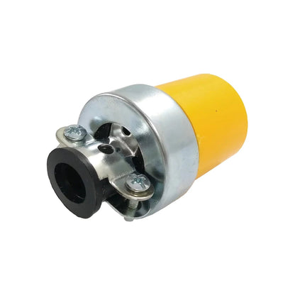 Clavija hembra industrial amarilla, conector eléctrico robusto de uso rudo y carcasa metálica