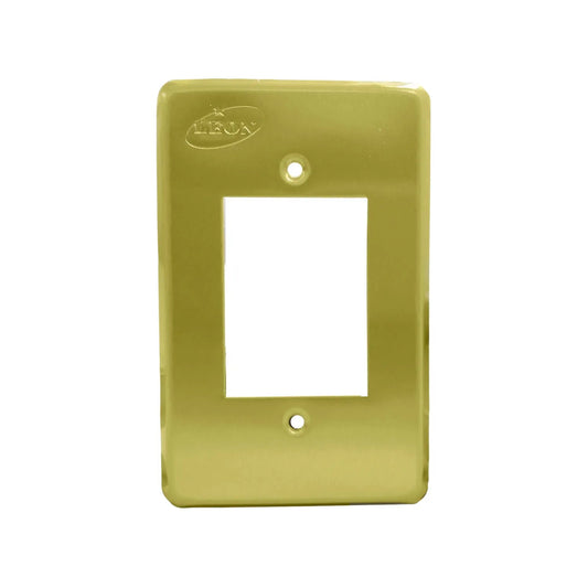 Placa de pared eléctrica dorada León con 1 ventana, ideal para interruptor o contacto sencillo.