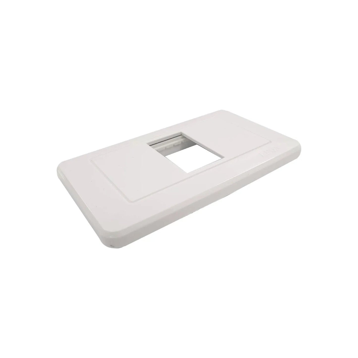 Placa de pared blanca León, con una ventana para 1 módulo eléctrico o interruptor.