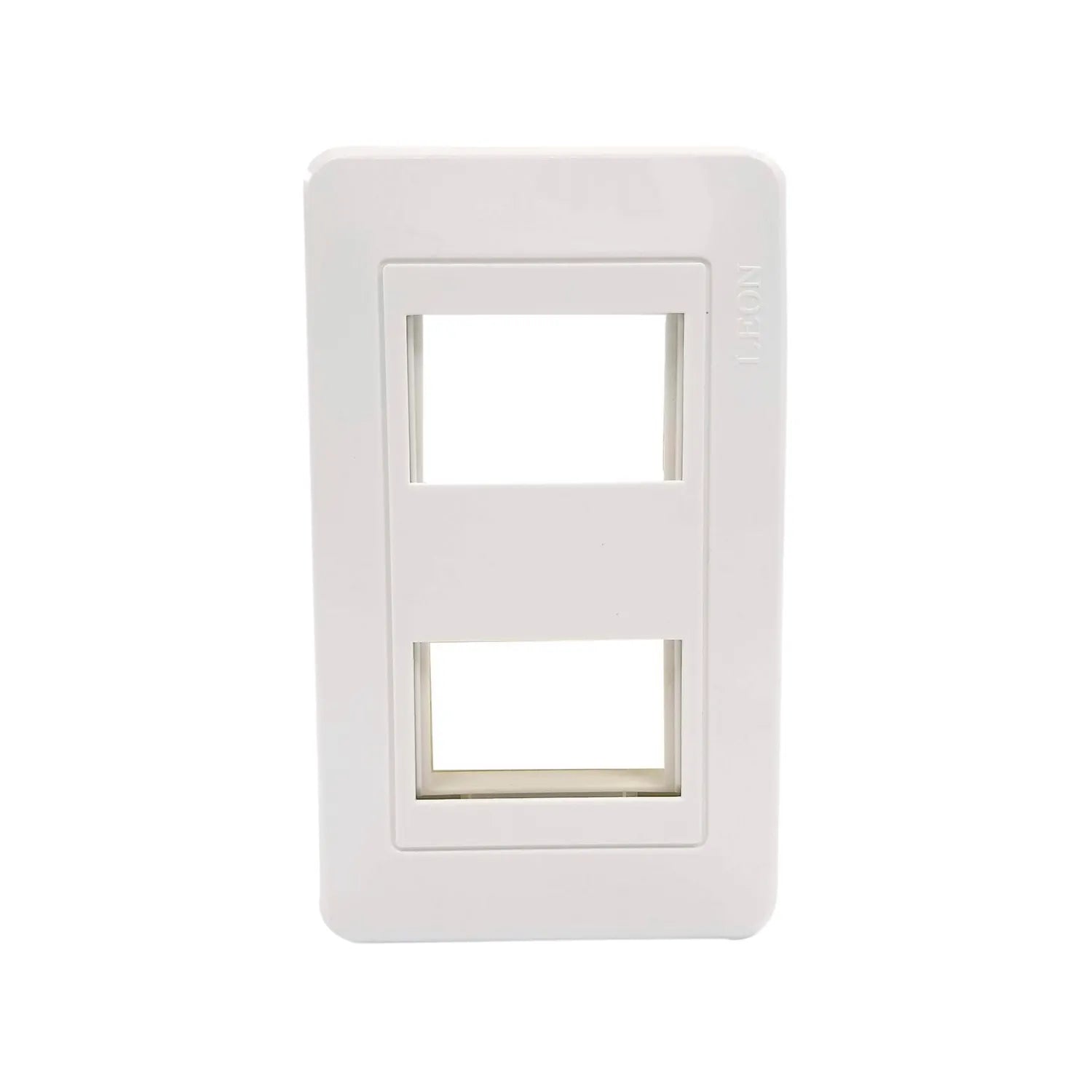 Placa de pared doble blanca con 2 ventanas para módulos, marca León.