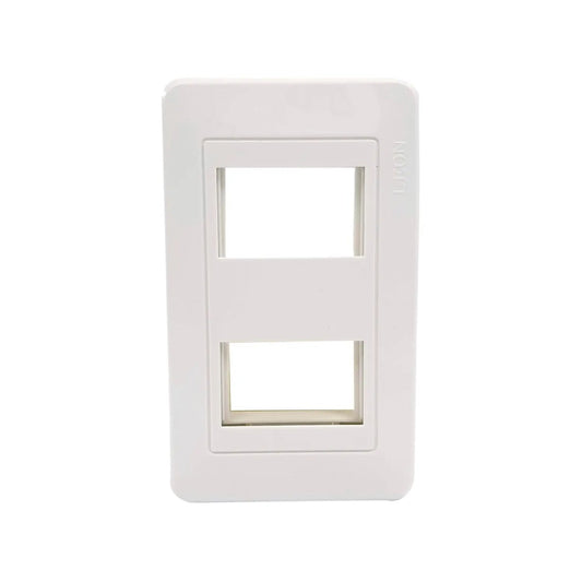 Placa de pared doble blanca con 2 ventanas para módulos, marca León.