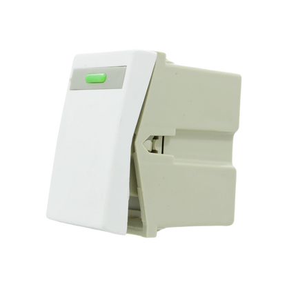 Módulo interruptor eléctrico blanco con botón indicador verde