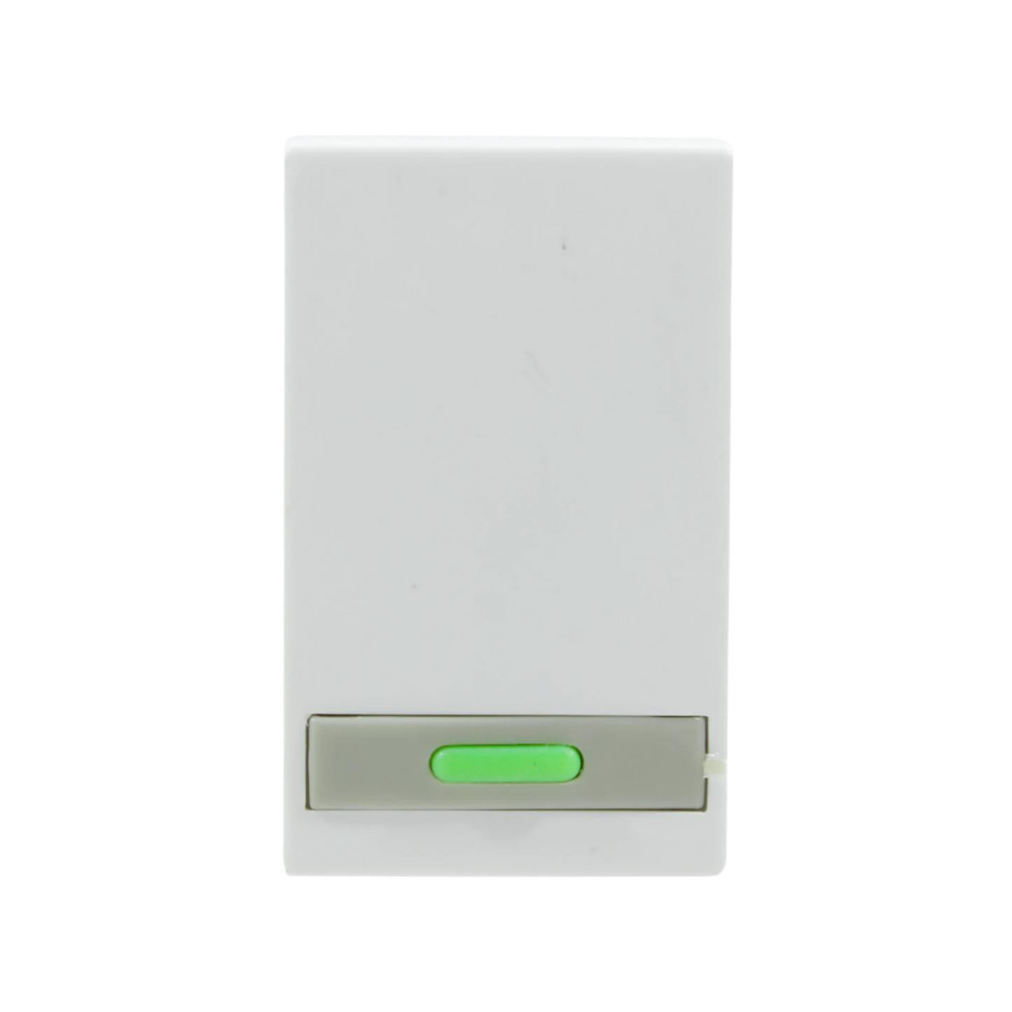 Apagador de luz sencillo blanco para pared con botón pulsador verde para instalaciones eléctricas básicas
