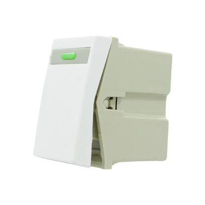 Módulo apagador de escalera push-button blanco con botón verde para instalación eléctrica