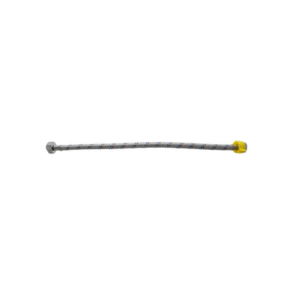 Latiguillo flexible trenzado de acero inoxidable con tuerca amarilla de fácil apriete para agua fría y caliente