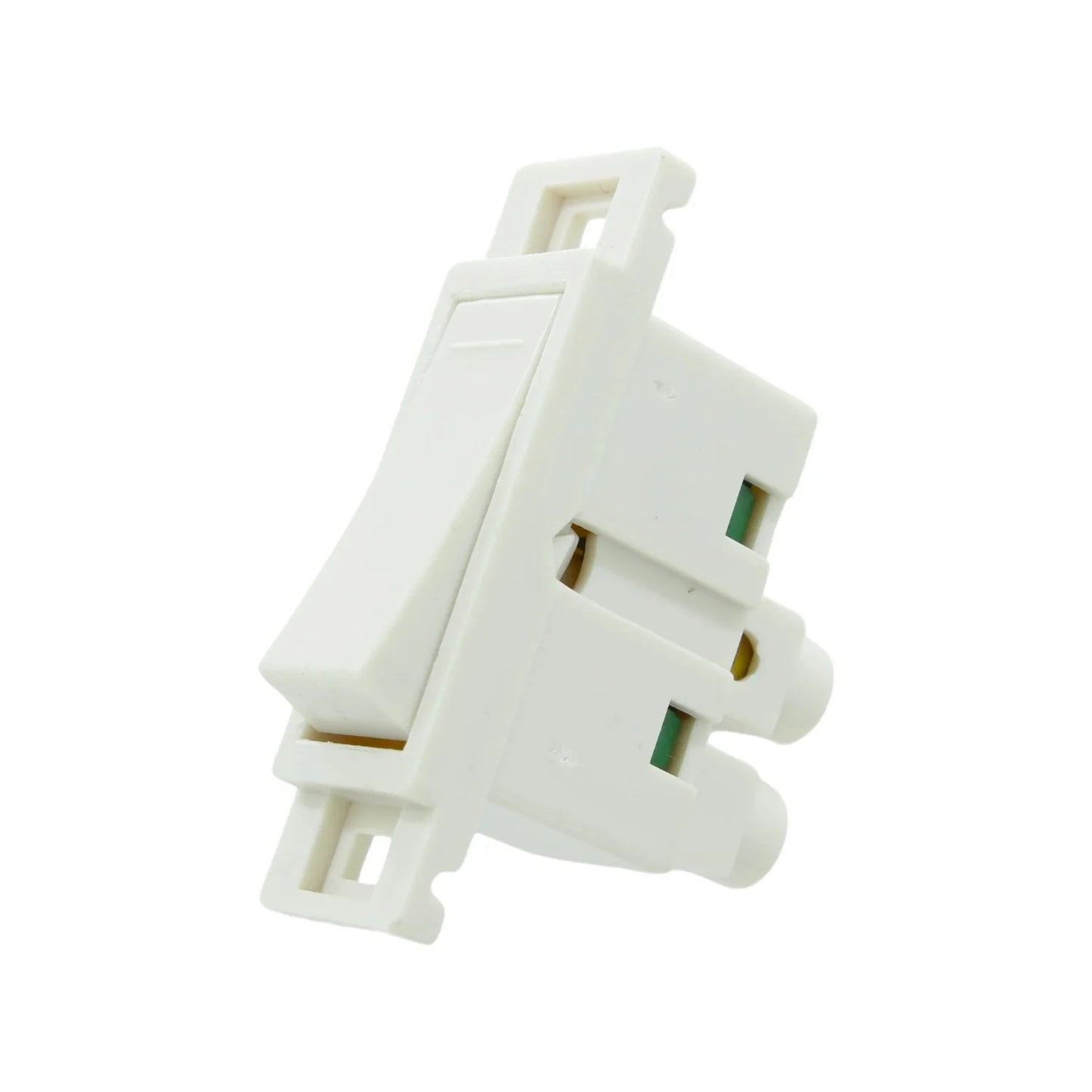Apagador sencillo modular blanco tipo balancín para control de iluminación.