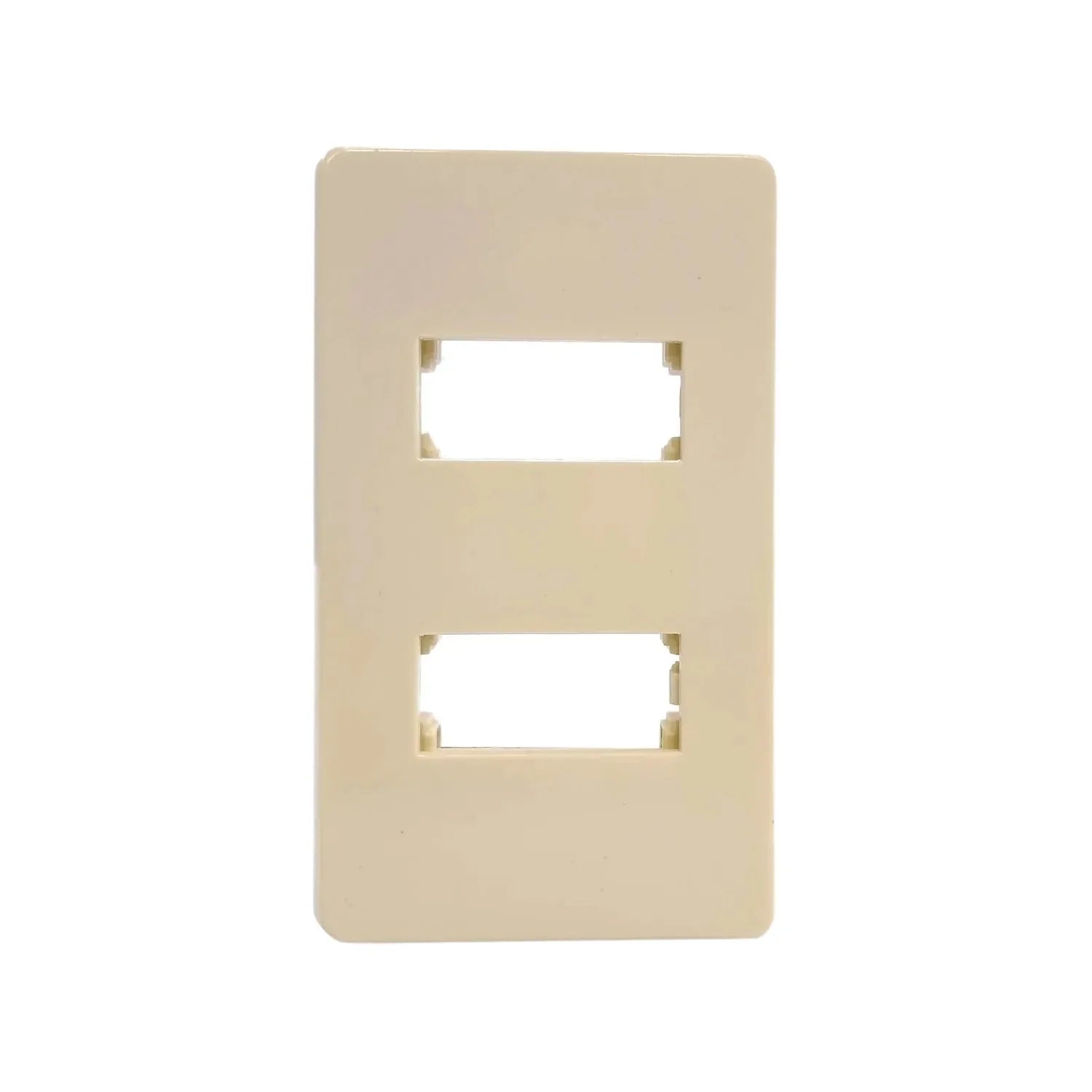 Placa de pared modular de 2 ventanas color marfil para conexiones eléctricas o de datos