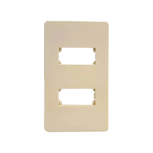 Placa de pared modular de 2 ventanas color marfil para conexiones eléctricas o de datos